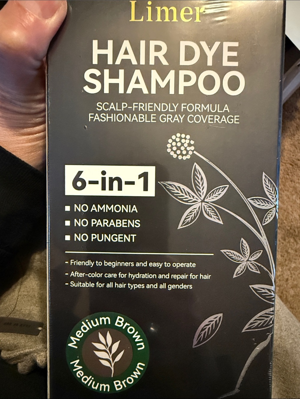 Medium Brown Hair Dye Shampoo - Scalp-Friendly 6-in-1 Color Care
